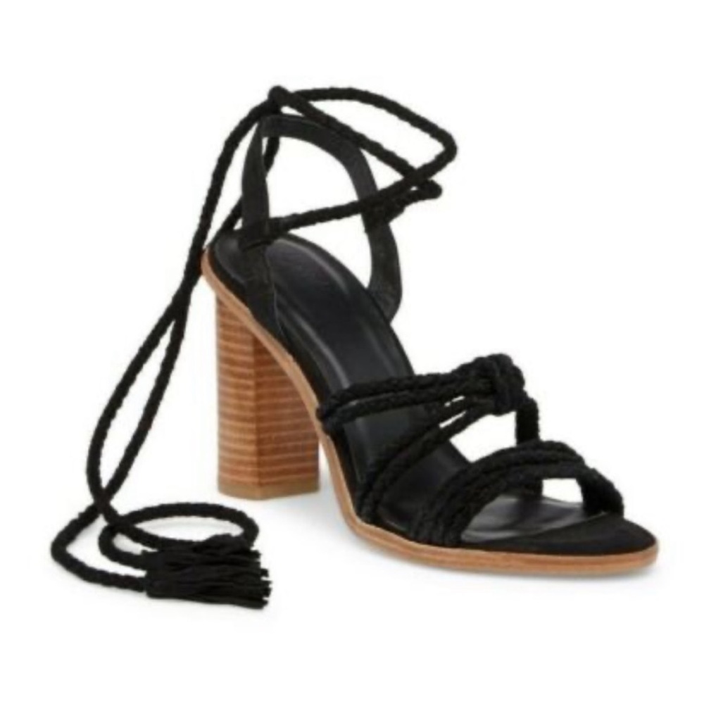 Joie black suede lace up sandals with block heel